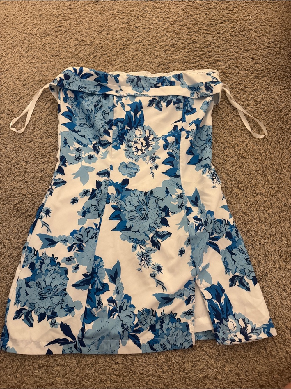 Blue Floral Strapless Sundress